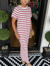 Full Size Striped T-Shirt Maxi Dress with Side Slit Plus Size OutfitFlow
